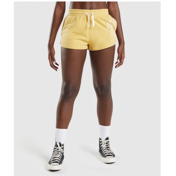 Gymshark Pants - GYMSHARK Legacy Graphic Shorts Size Small Yellow